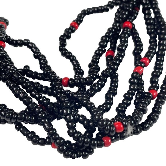 Seed Beaded Bracelet Black Red 8 Layers Lobster Clasp u - Picture 2 of 3